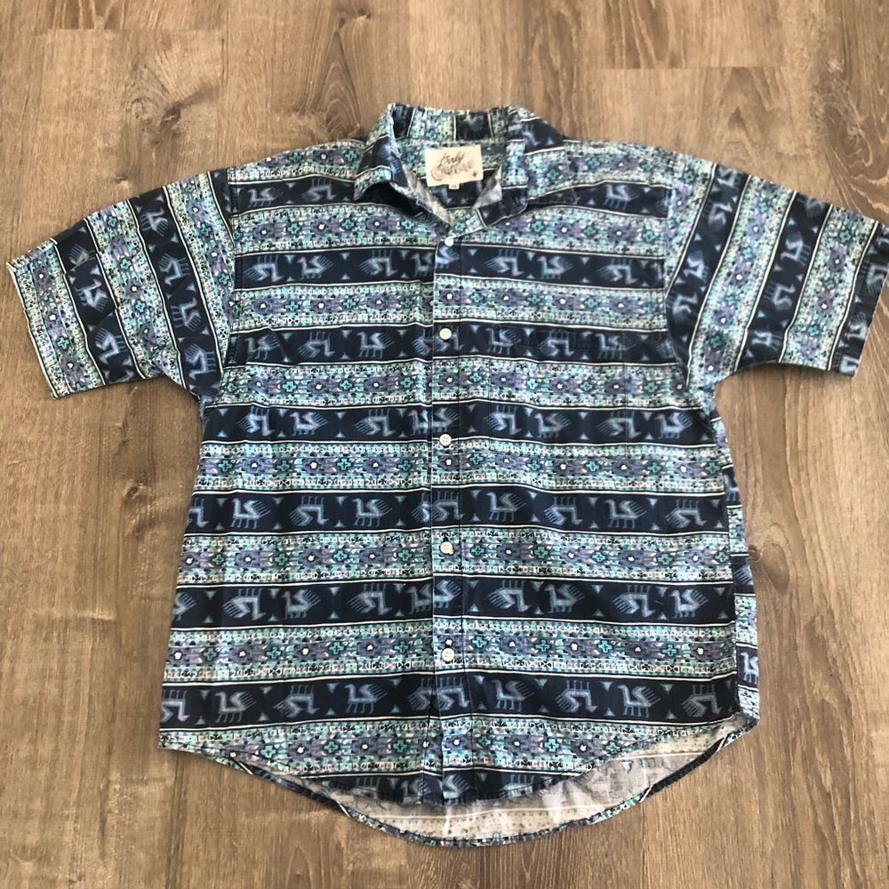 Vintage Body‎ Objects Men's Short Sleeve Button Up Shirt Southwest Print Medium